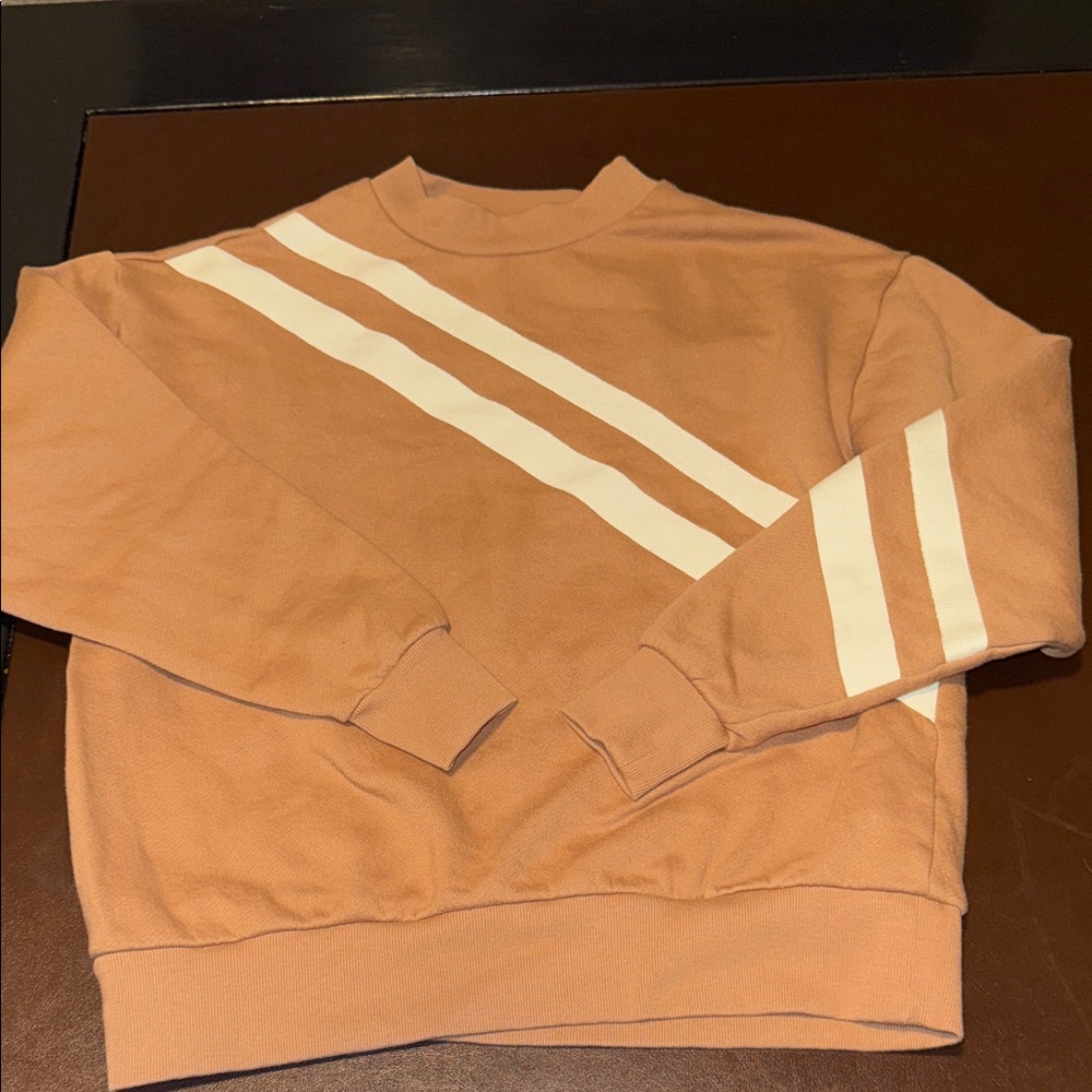 Women’s WESLEY Crewneck Sweatshirt in Dusty beige with cream Stripes